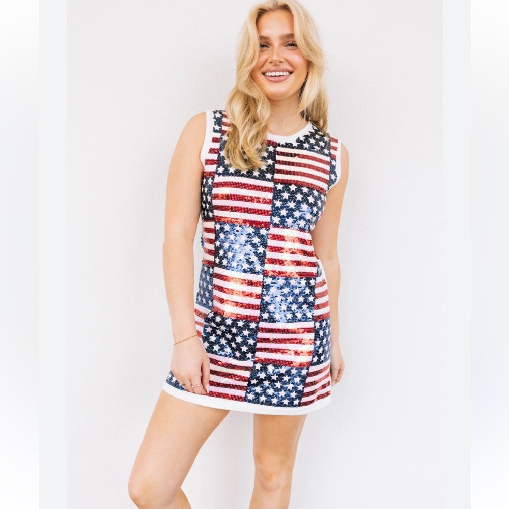 NWT QUEEN OF SPARKLES Full Sequin Stars & Stripes
Tank Dress Sz small